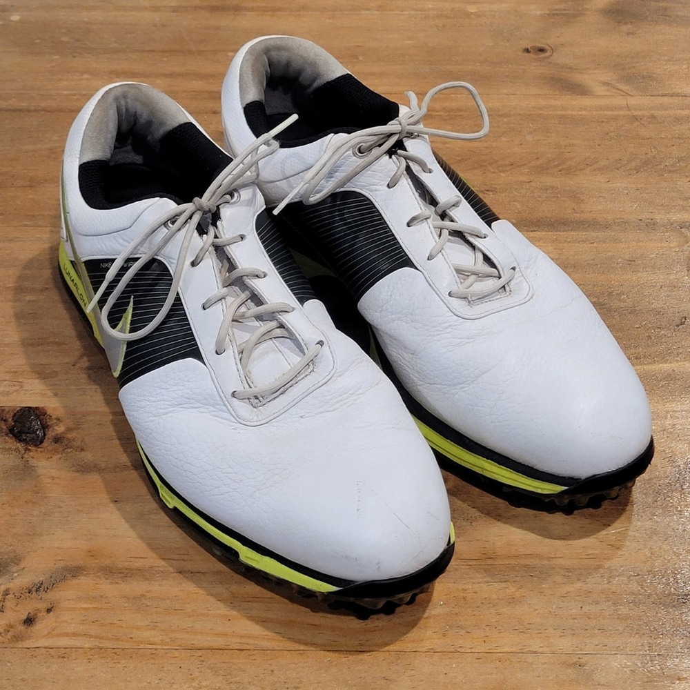 Nike Lunar Control Golf Shoes Mens Size 10 White Black Spiked 418471-106 Flywire